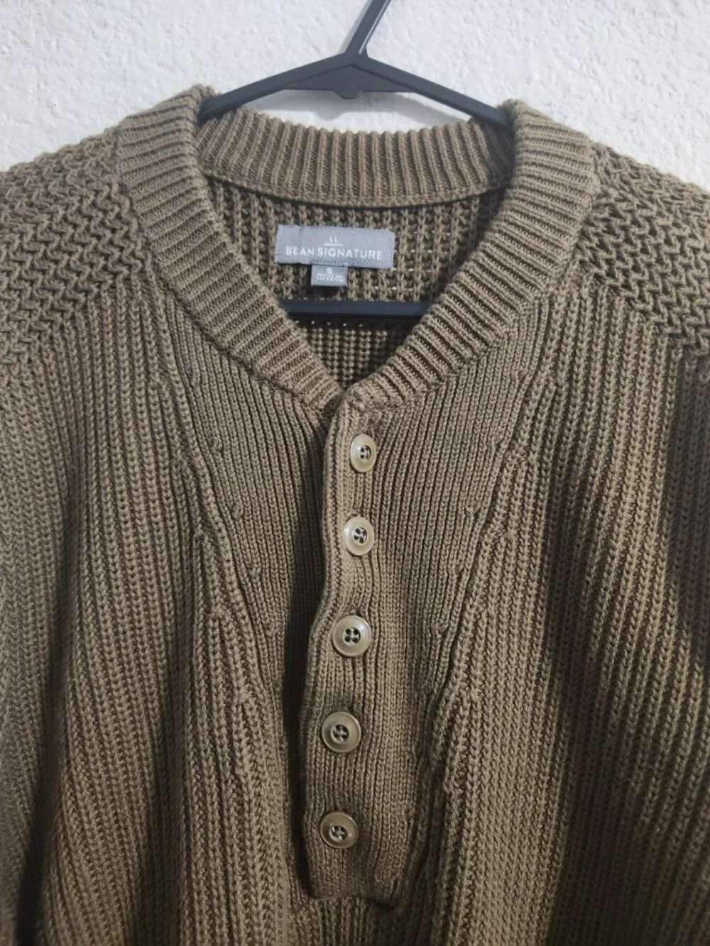 L.L. Bean Signature Men’s Cotton Ribbed Knit Sweater Olive Green size small